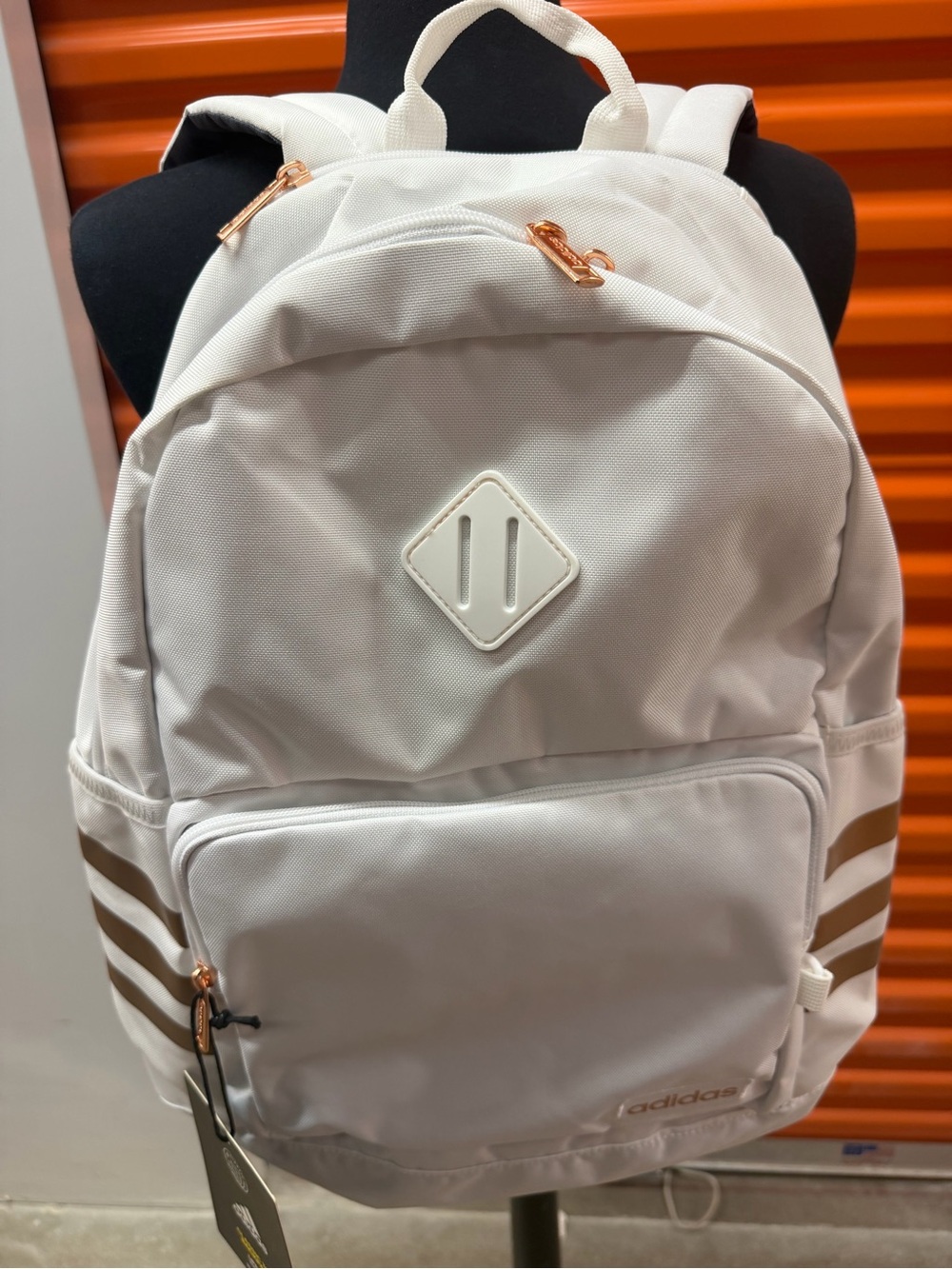 NWT Adidas Classic 3S 4 Backpack White/Onix/Grey/ Rose Gold Stripe Accents - Picture 2 of 6